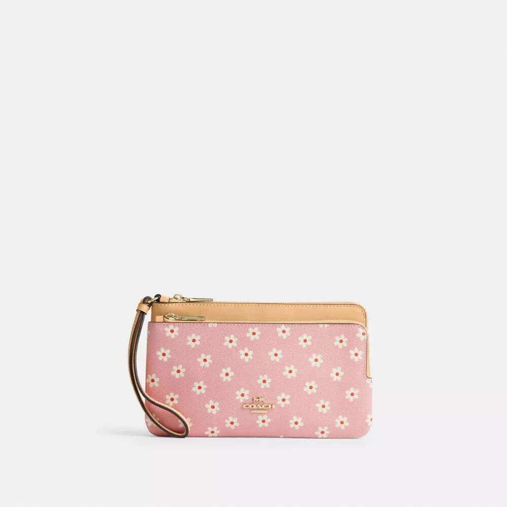 Pochette dragonne à double fermeture éclair avec imprimé floral
