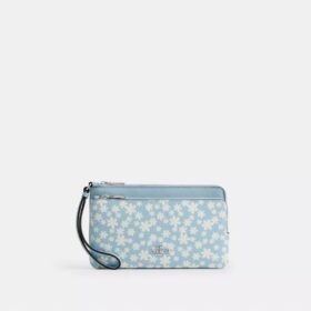 Pochette dragonne à double fermeture éclair avec imprimé floral