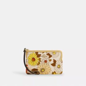 Pochette dragonne à fermeture éclair d'angle avec imprimé floral