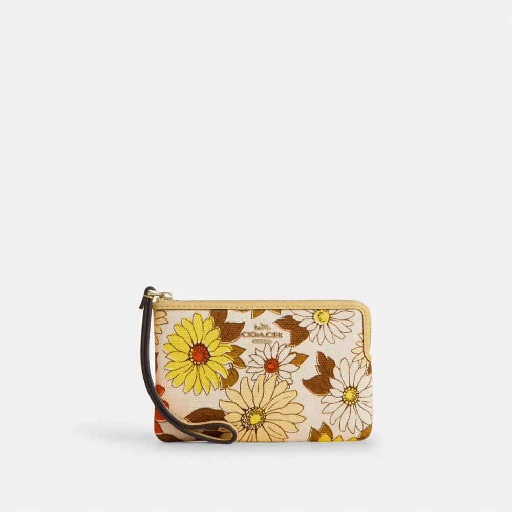 Pochette dragonne à fermeture éclair d'angle avec imprimé floral