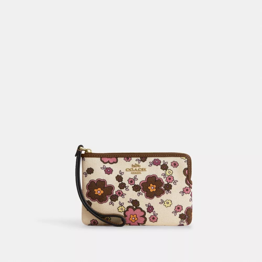 Pochette dragonne à fermeture éclair d'angle avec imprimé floral