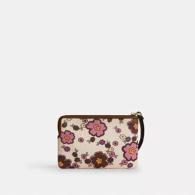 Pochette dragonne à fermeture éclair d’angle avec imprimé floral