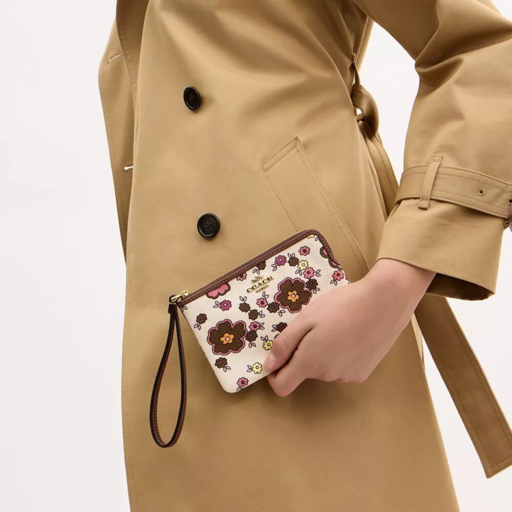 Pochette dragonne à fermeture éclair d'angle avec imprimé floral