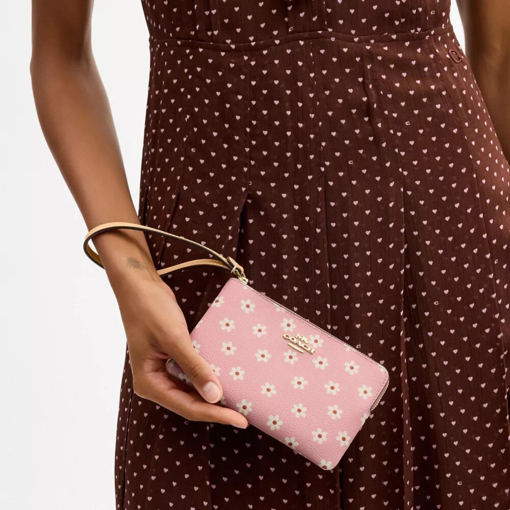 Pochette dragonne à fermeture éclair d'angle avec imprimé floral