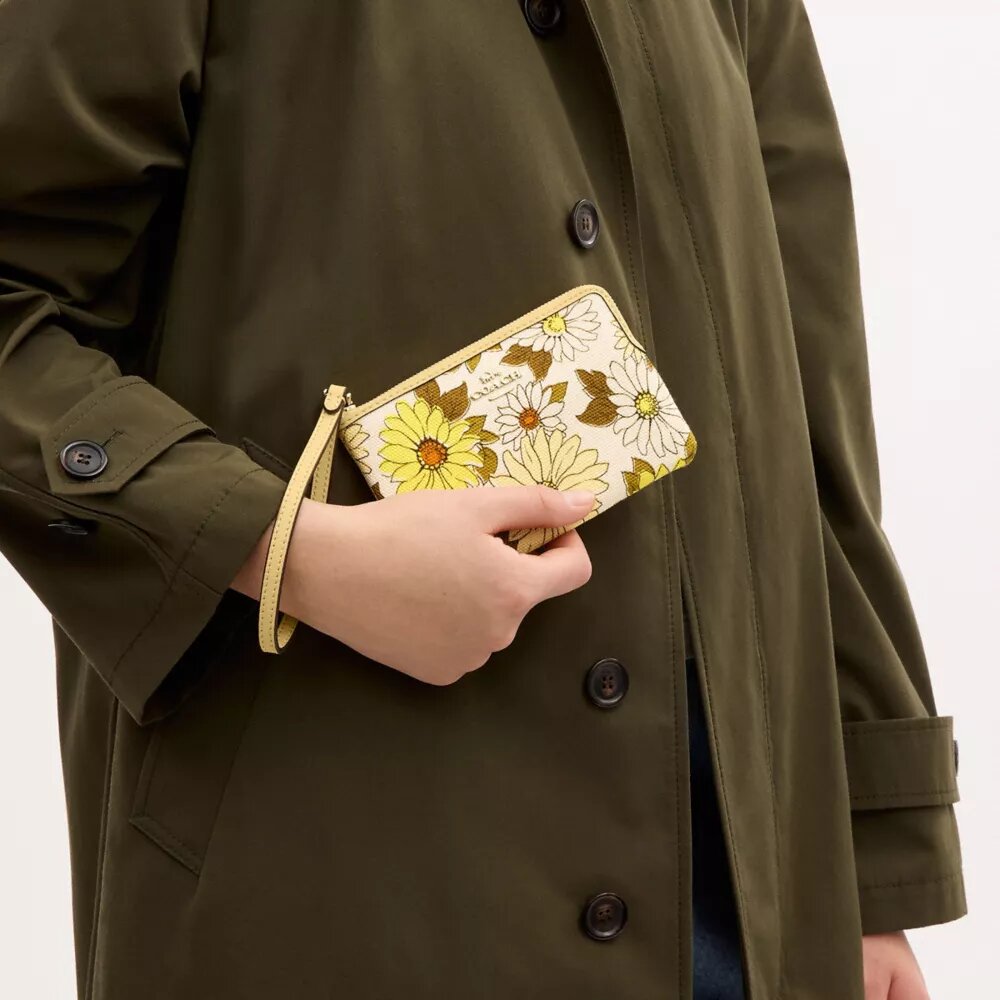 Pochette dragonne à fermeture éclair d'angle avec imprimé floral