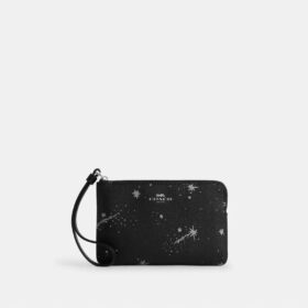 Pochette dragonne à fermeture éclair d'angle avec imprimé étoiles