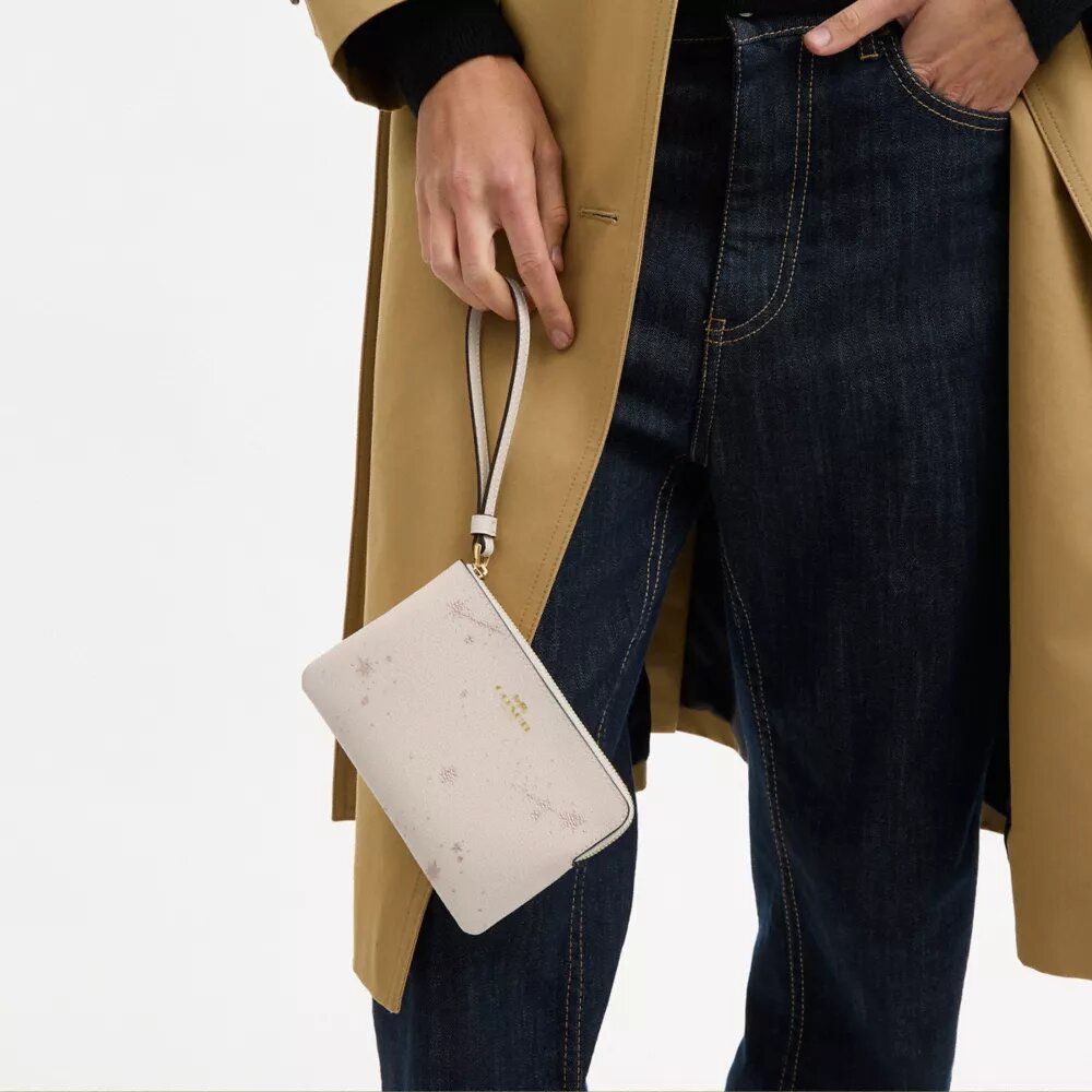 Pochette dragonne à fermeture éclair d'angle avec imprimé étoiles