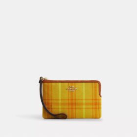 Pochette dragonne à fermeture éclair d'angle en coton régénératif à imprimé écossais