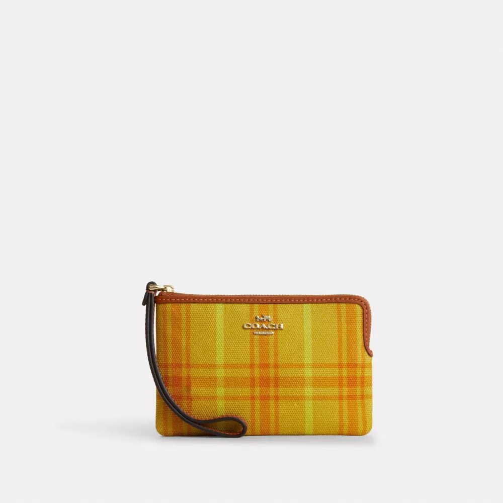 Pochette dragonne à fermeture éclair d'angle en coton régénératif à imprimé écossais