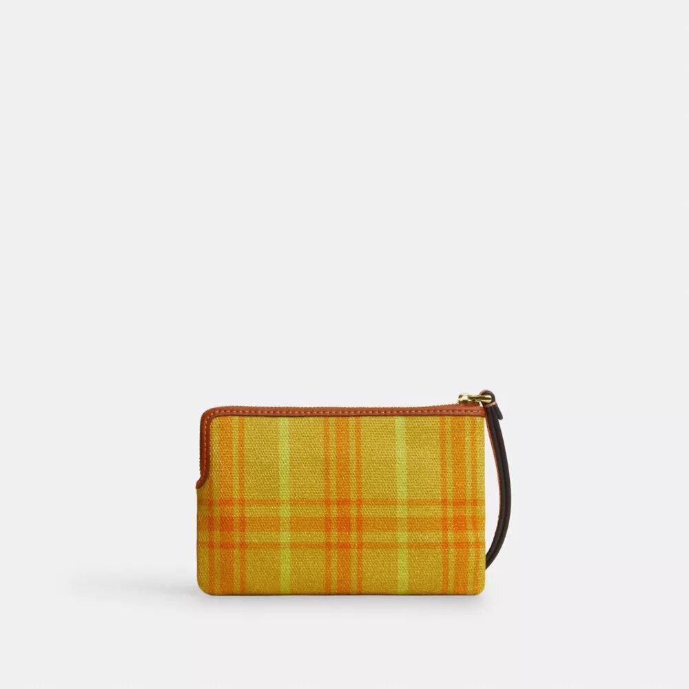 Pochette dragonne à fermeture éclair d'angle en coton régénératif à imprimé écossais