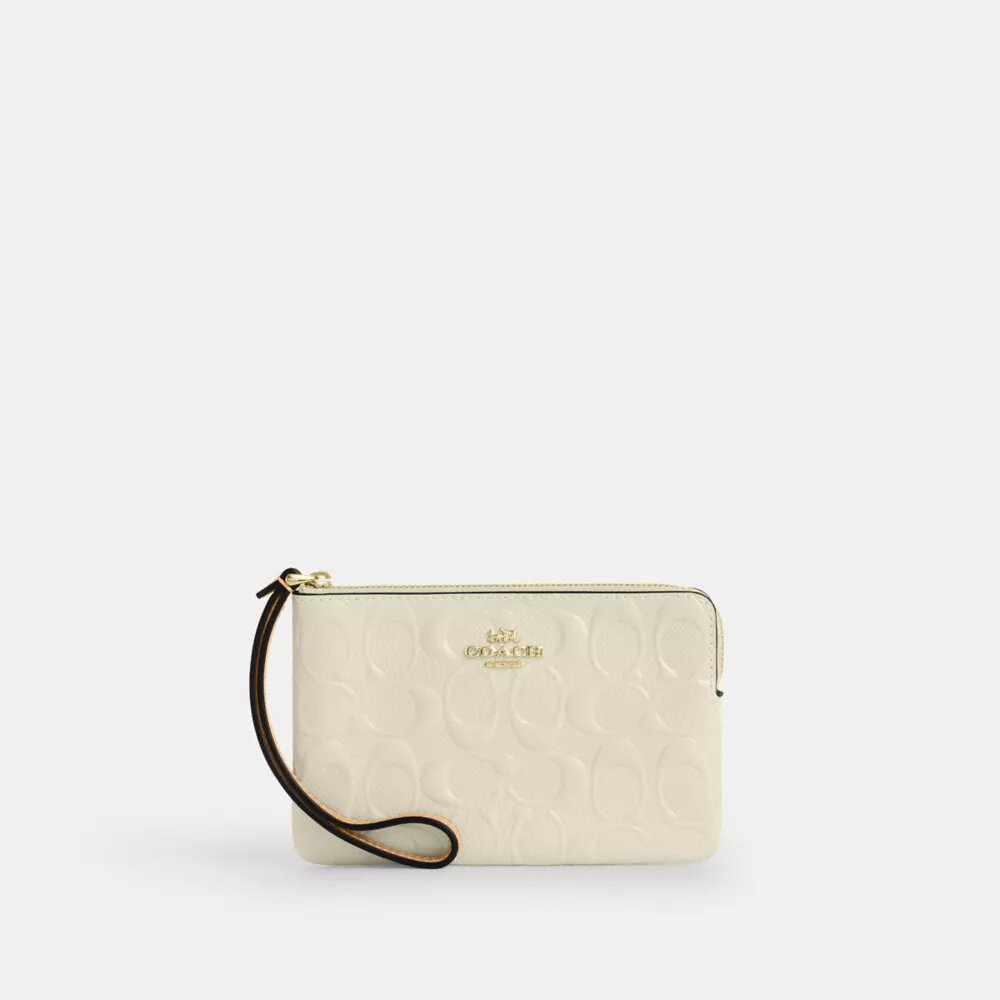 Pochette dragonne à fermeture éclair d'angle en cuir emblématique