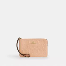 Pochette dragonne à fermeture éclair d'angle en cuir emblématique