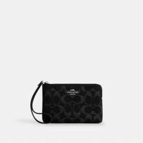 Pochette dragonne à fermeture éclair d'angle en denim emblématique