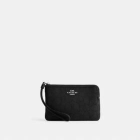 Pochette dragonne à fermeture éclair d'angle en jacquard Signature