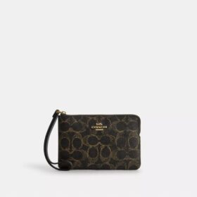 Pochette dragonne à fermeture éclair d'angle en Signature Canvas