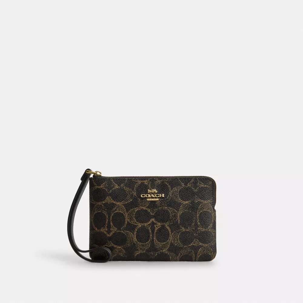 Pochette dragonne à fermeture éclair d'angle en Signature Canvas