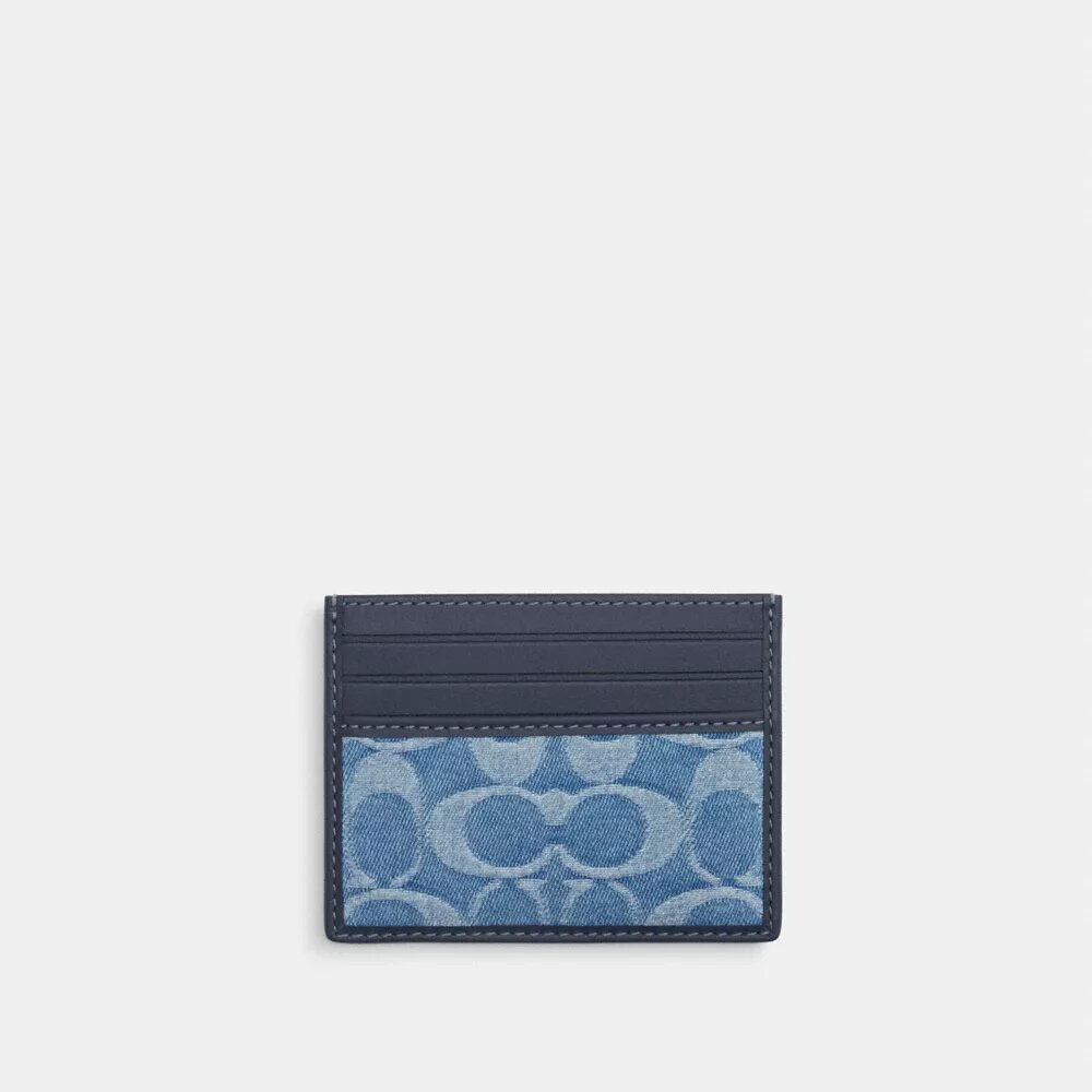 Porte-carte d'identité fin en denim Signature