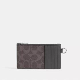 Porte-cartes à fermeture éclair avec chaîne en Signature Canvas