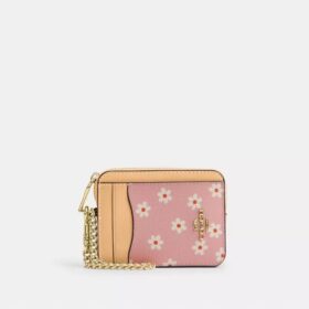 Porte-cartes à fermeture éclair avec imprimé floral