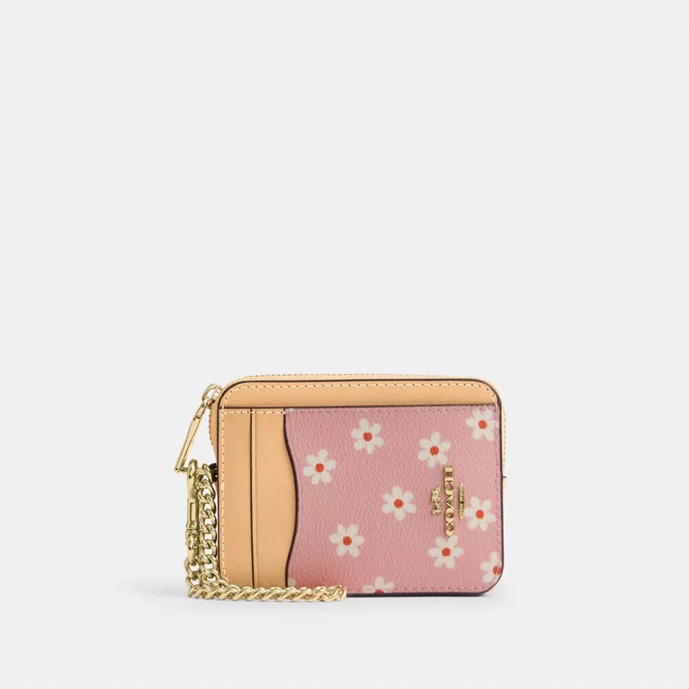 Porte-cartes à fermeture éclair avec imprimé floral