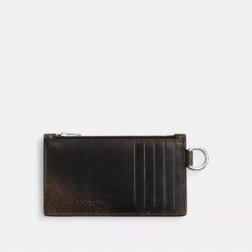 Porte-cartes à fermeture éclair en cuir patiné