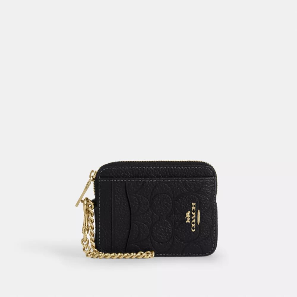 Porte-cartes à fermeture éclair en cuir Signature