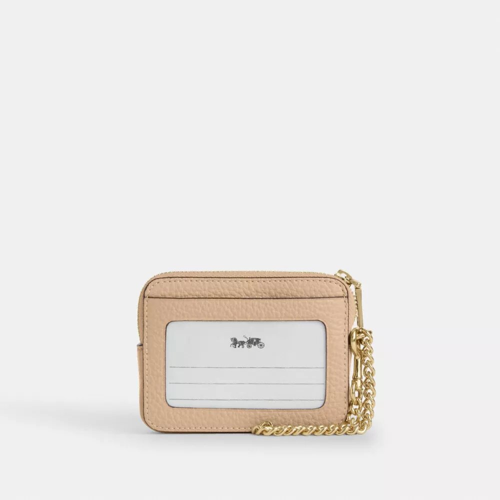 Porte-cartes à fermeture éclair en cuir Signature