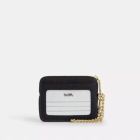 Porte-cartes à fermeture éclair en cuir Signature