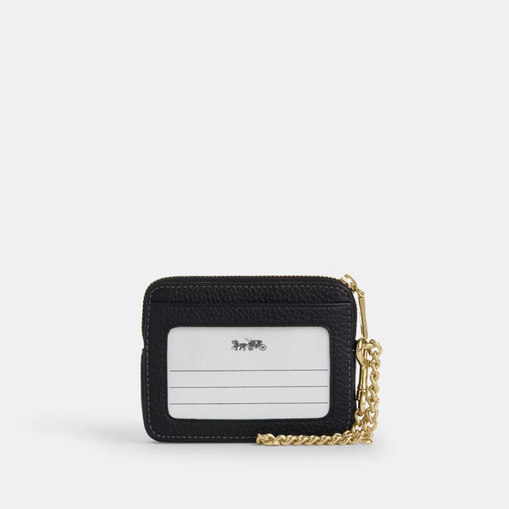 Porte-cartes à fermeture éclair en cuir Signature
