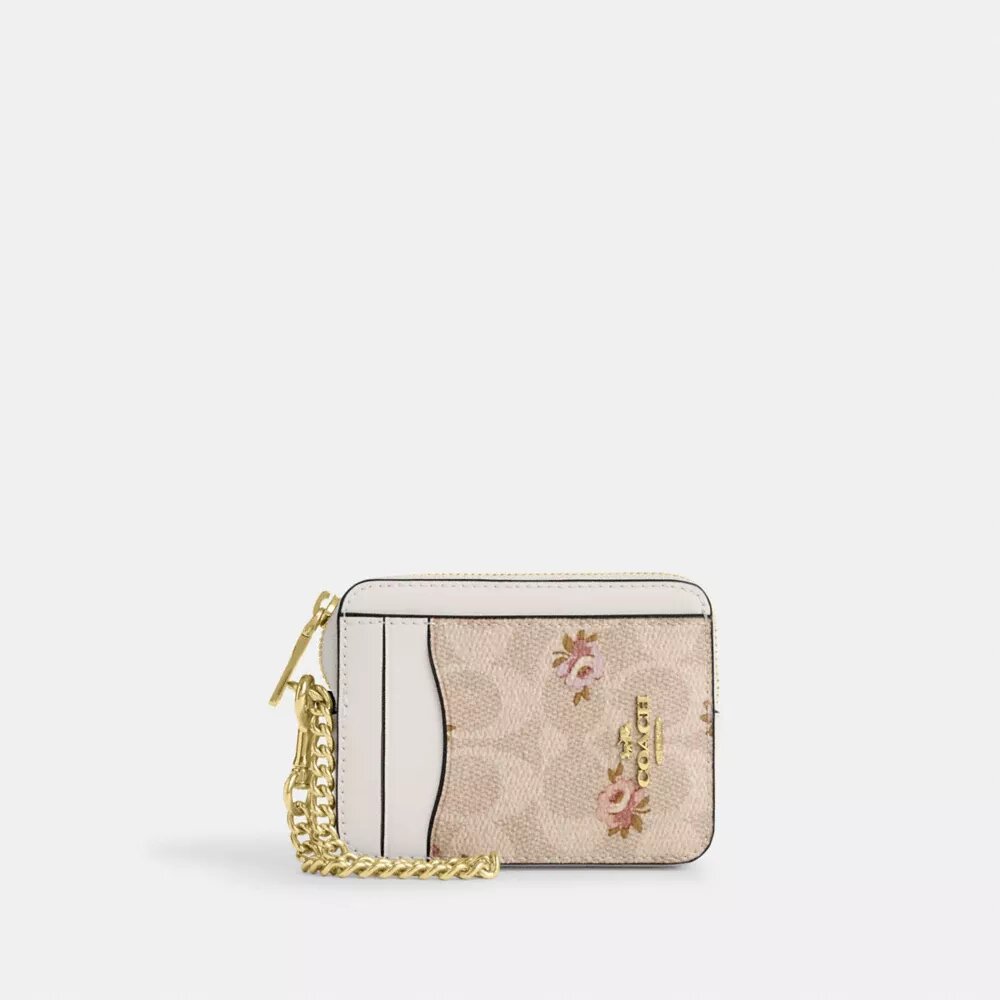 Porte-cartes à fermeture éclair en Signature Canvas à imprimé floral
