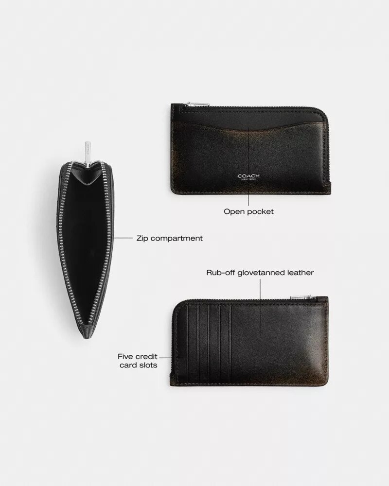 Porte-cartes New York Zip en cuir patiné