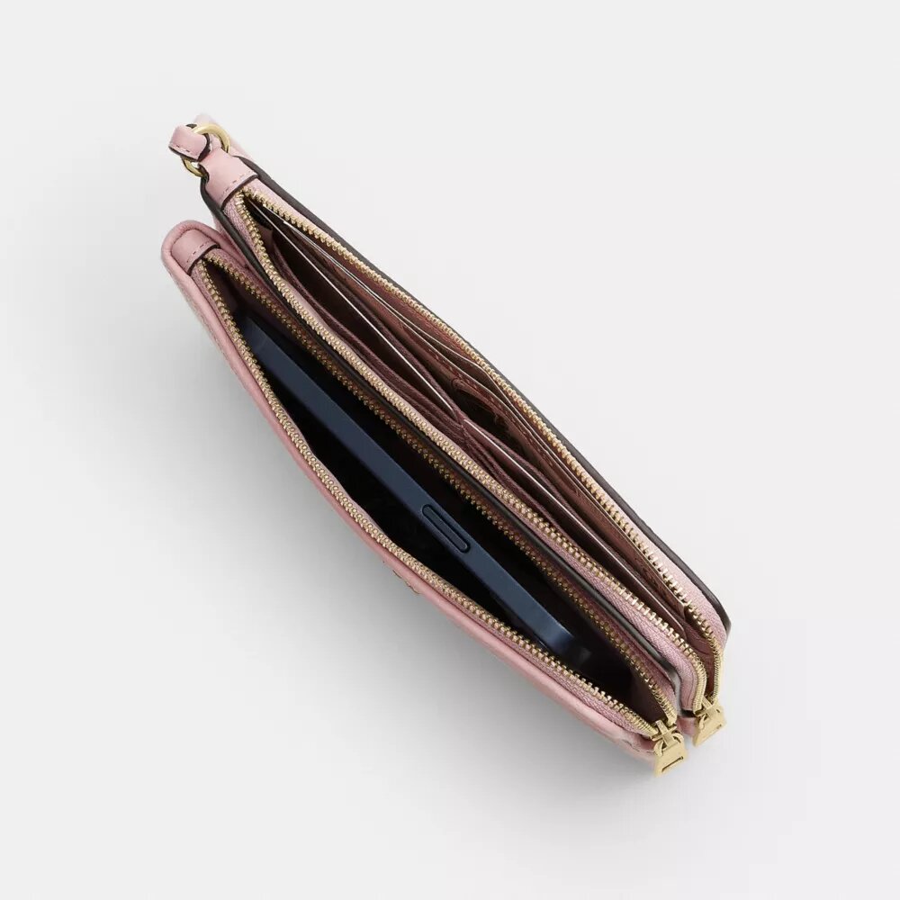 Portefeuille à double fermeture éclair en denim Signature