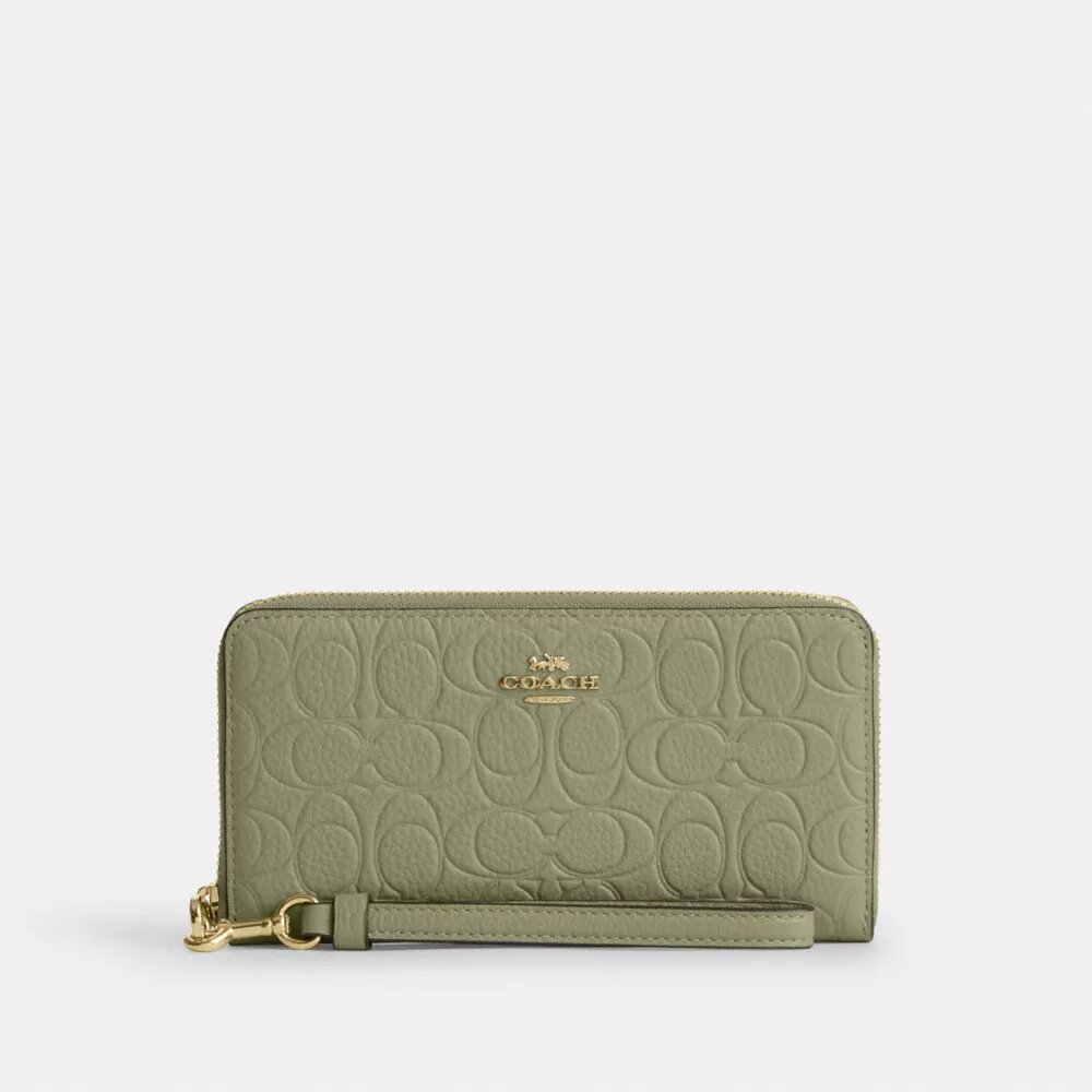 Portefeuille long à fermeture éclair sur tout le pourtour en cuir signature