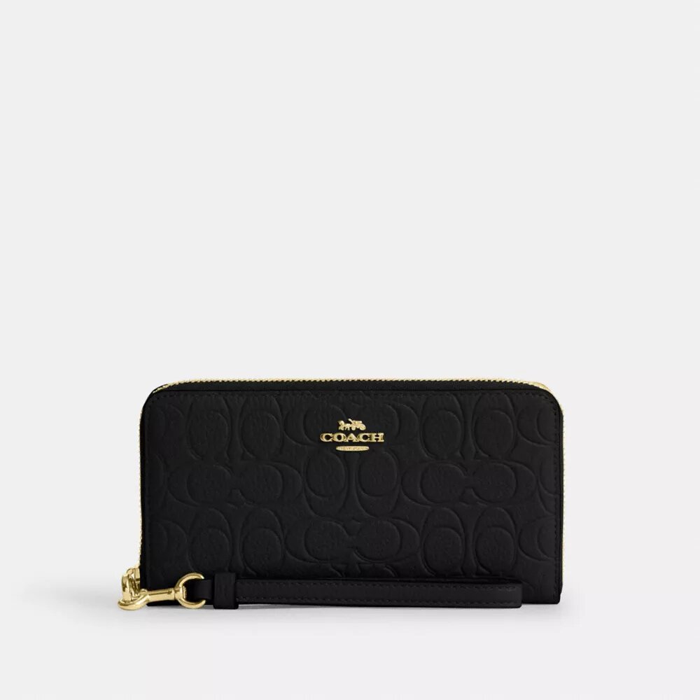 Portefeuille long à fermeture éclair sur tout le pourtour en cuir signature