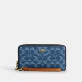 Portefeuille long à fermeture éclair sur tout le pourtour en denim Signature