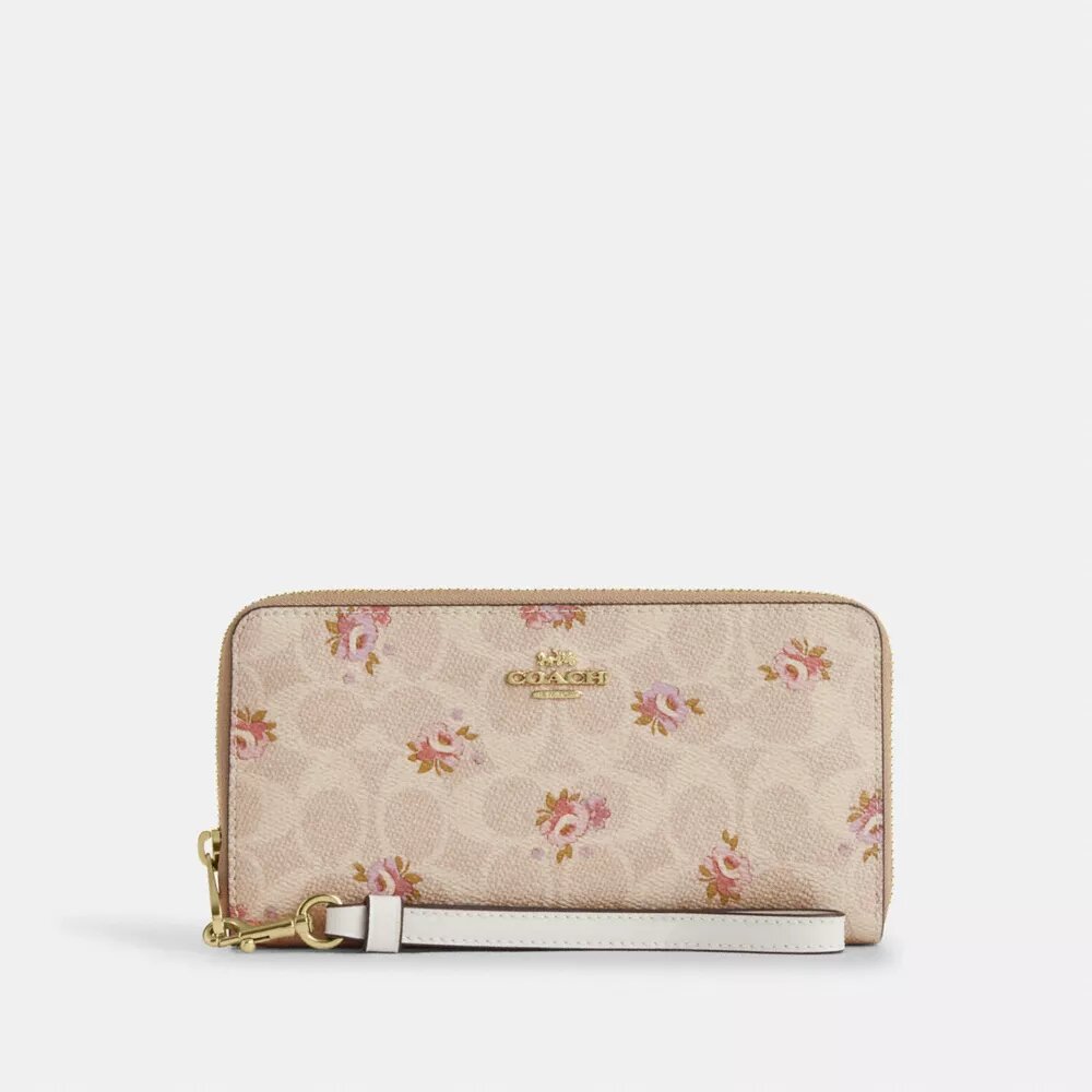 Portefeuille long à fermeture éclair sur tout le pourtour en Signature Canvas à imprimé floral