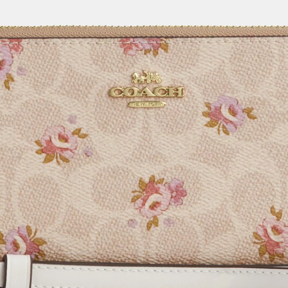 Portefeuille long à fermeture éclair sur tout le pourtour en Signature Canvas à imprimé floral
