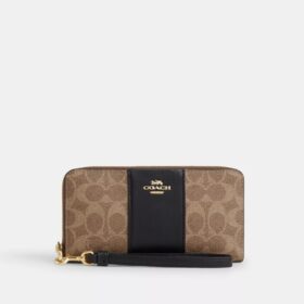 Portefeuille long à fermeture éclair sur tout le pourtour en Signature Canvas à rayures
