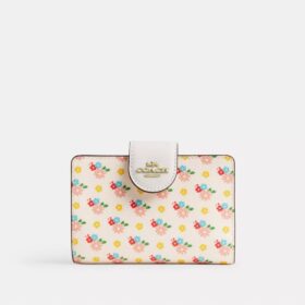 Portefeuille moyen à fermeture éclair d’angle avec imprimé floral