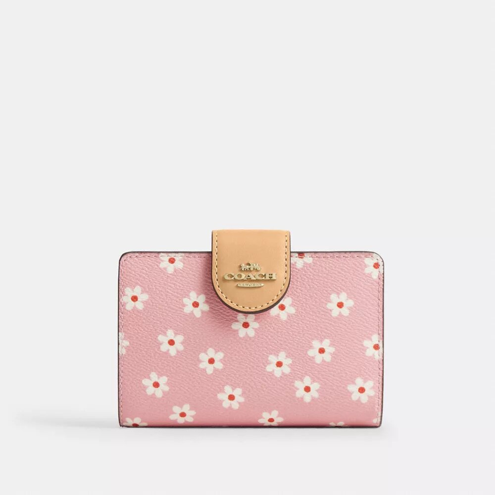 Portefeuille moyen à fermeture éclair d’angle avec imprimé floral