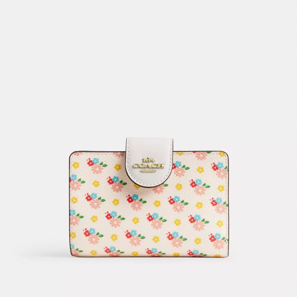 Portefeuille moyen à fermeture éclair d’angle avec imprimé floral