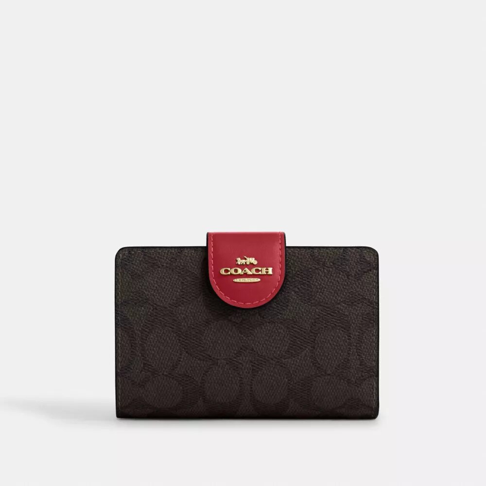 Portefeuille moyen à fermeture éclair dans les coins en Signature Canvas