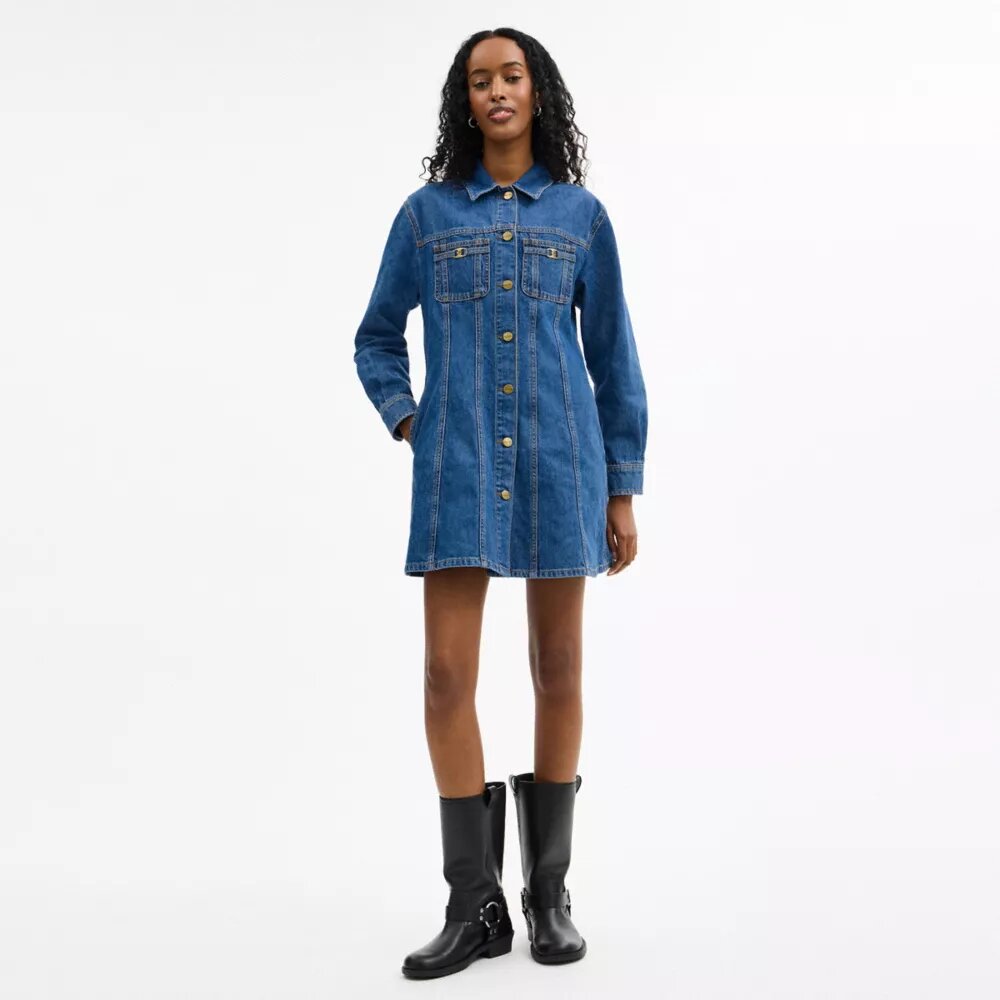Robe en denim à manches longues en coton biologique