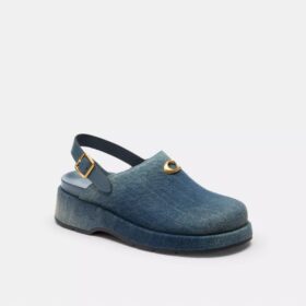 Sabots à plateforme en C sculptés en denim « Loved »