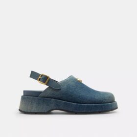 Sabots à plateforme en C sculptés en denim « Loved »