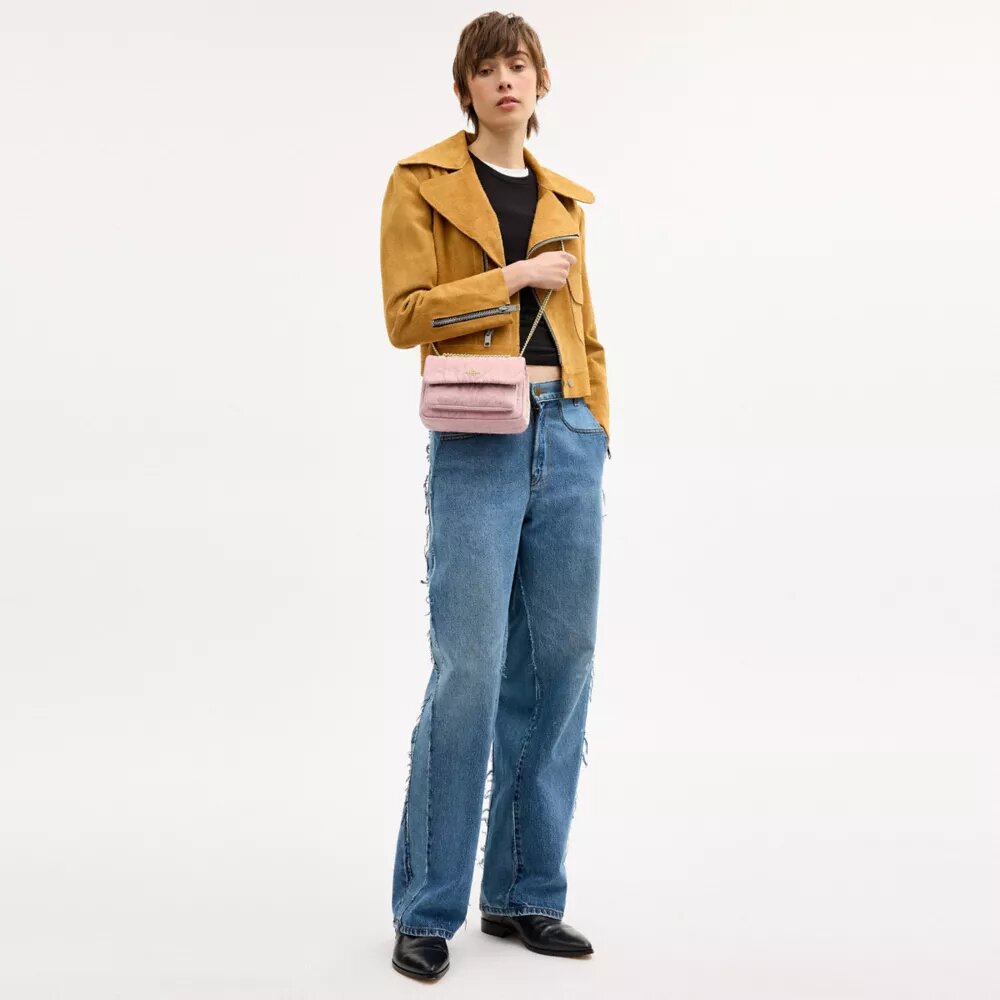 Sac bandoulière Elodie 18 en denim délavé avec matelassage