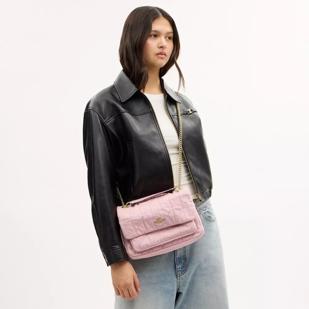 Sac bandoulière Elodie en denim « Loved » avec matelassage