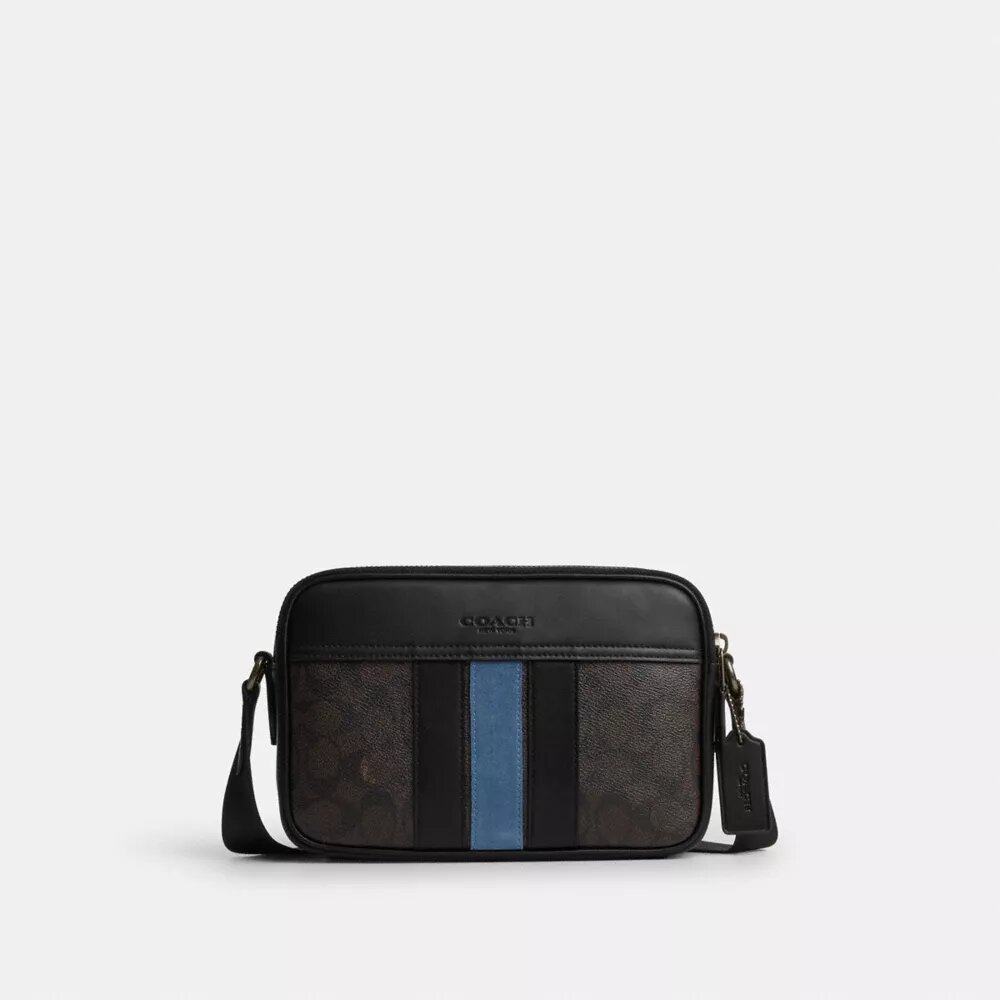 Sac bandoulière Graham en Signature Canvas à rayures « Varsity »