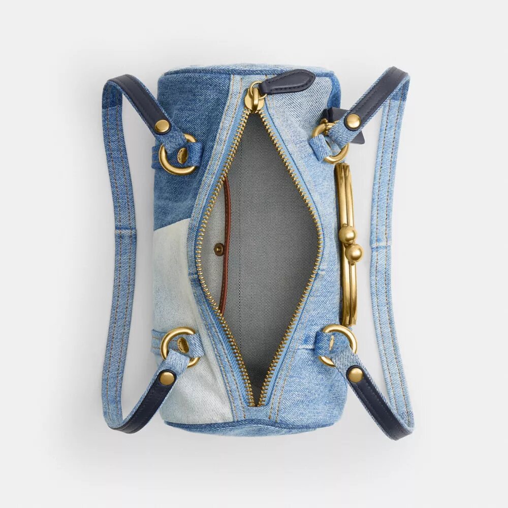 Sac cylindrique Kisslock 28 en denim recyclé