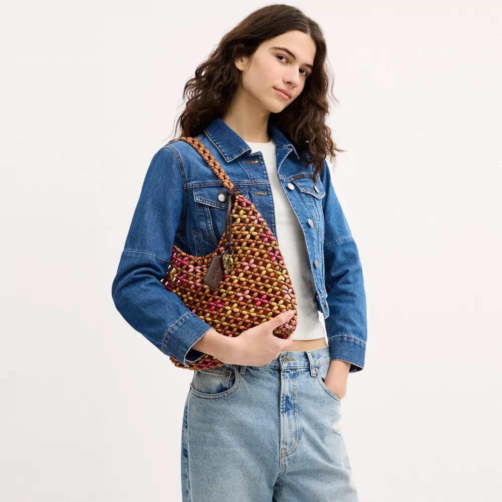 Sac porté épaule Brooklyn 28 avec perles en bois